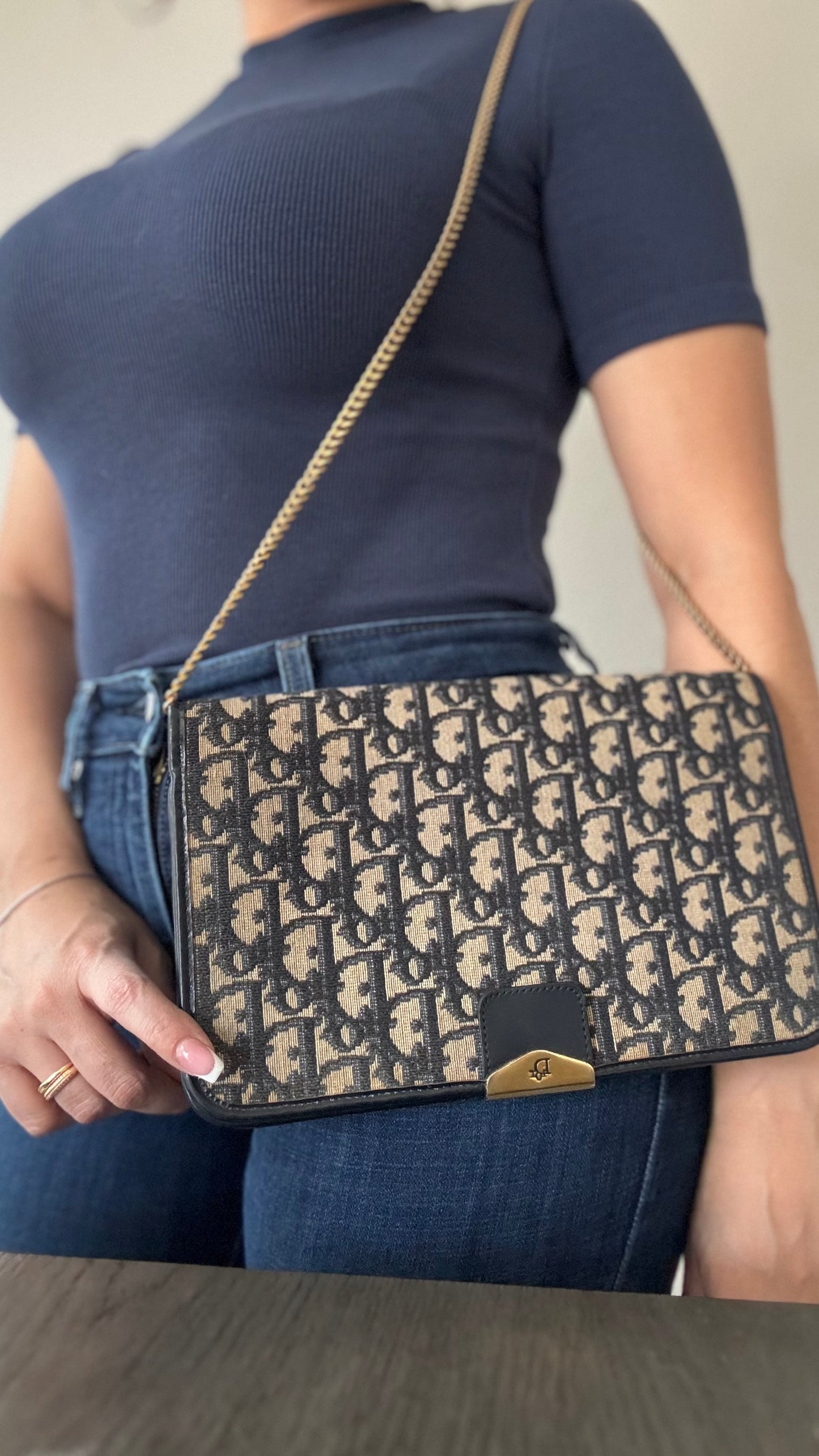 Pre-Owned Christian Dior Trotter Chain Shoulder Bag