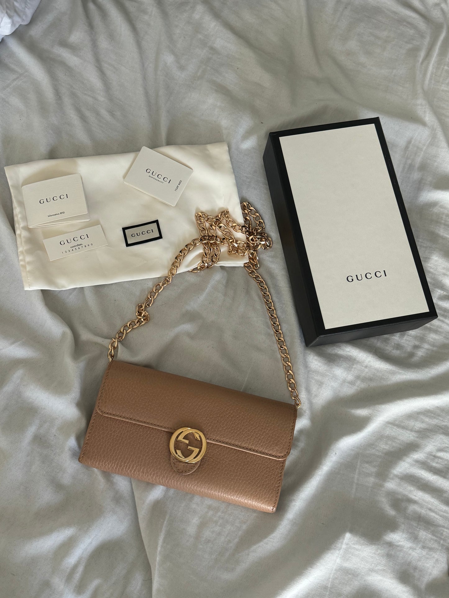 Pre-Owned Gucci Interlocking GG Leather Wallet On Chain Crossbody Bag