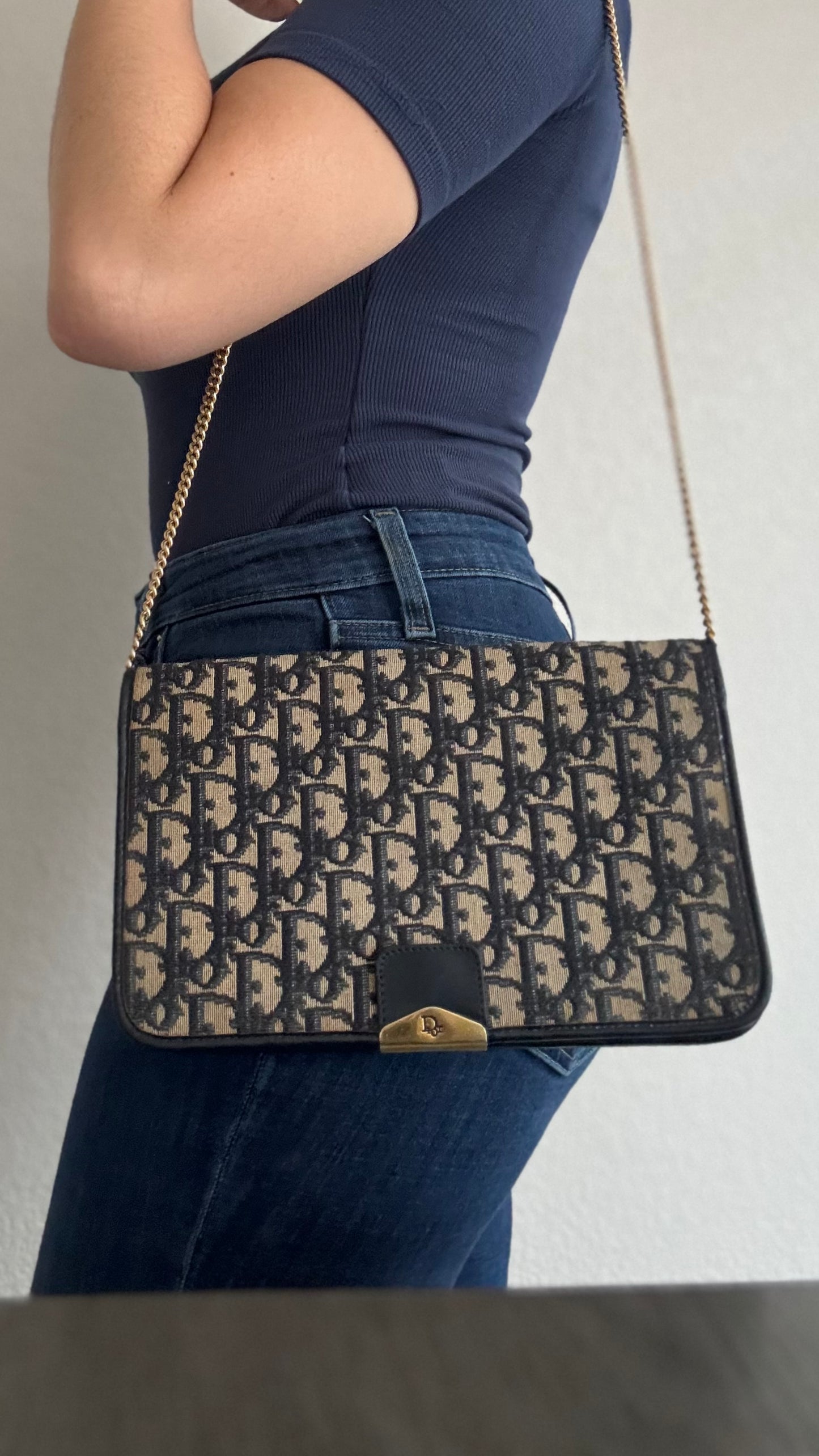 Pre-Owned Christian Dior Trotter Chain Shoulder Bag