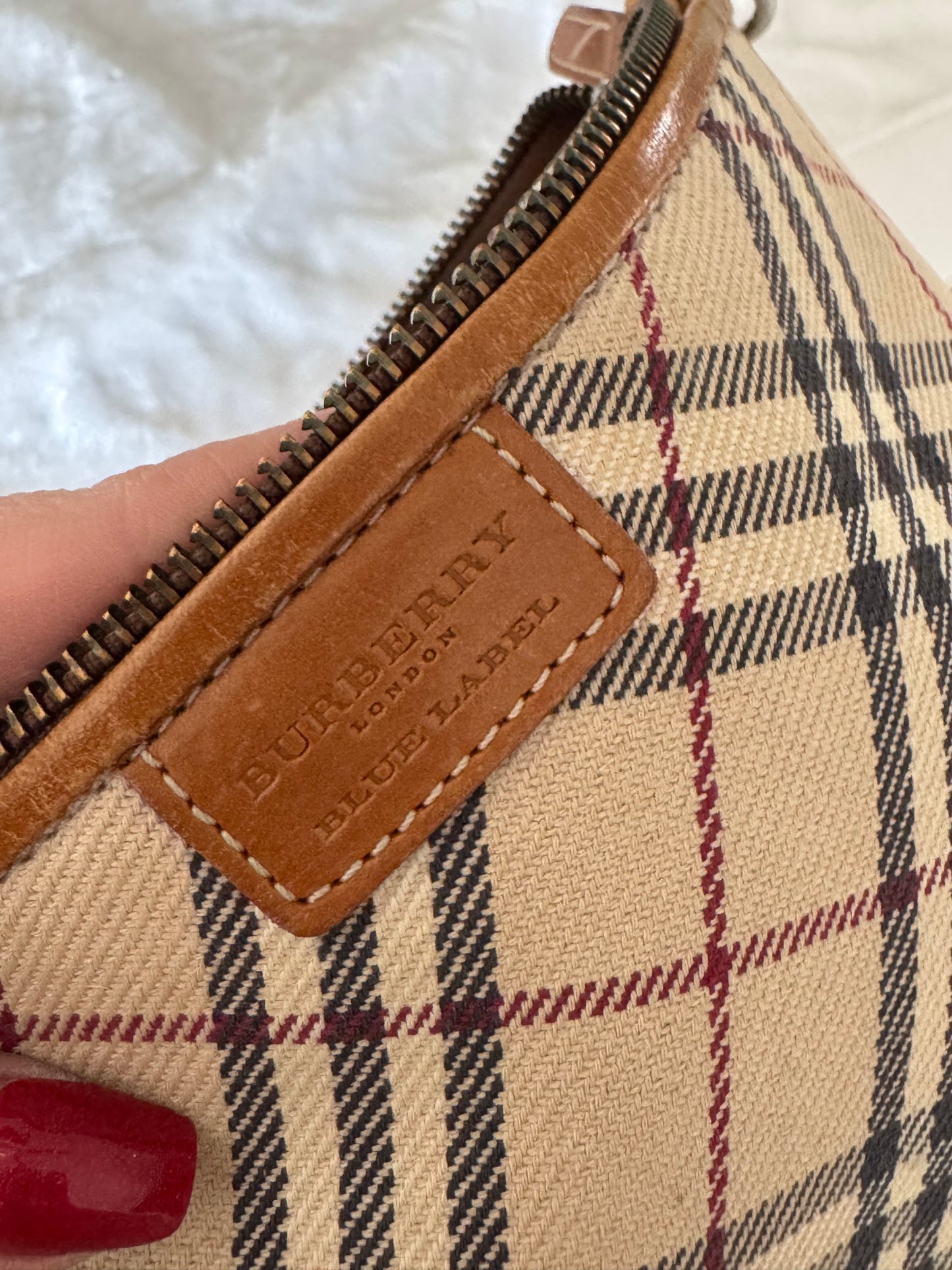 Pre-Owned BURBERRY Nova Check Blue Label Crossbody Bag Canvas Leather