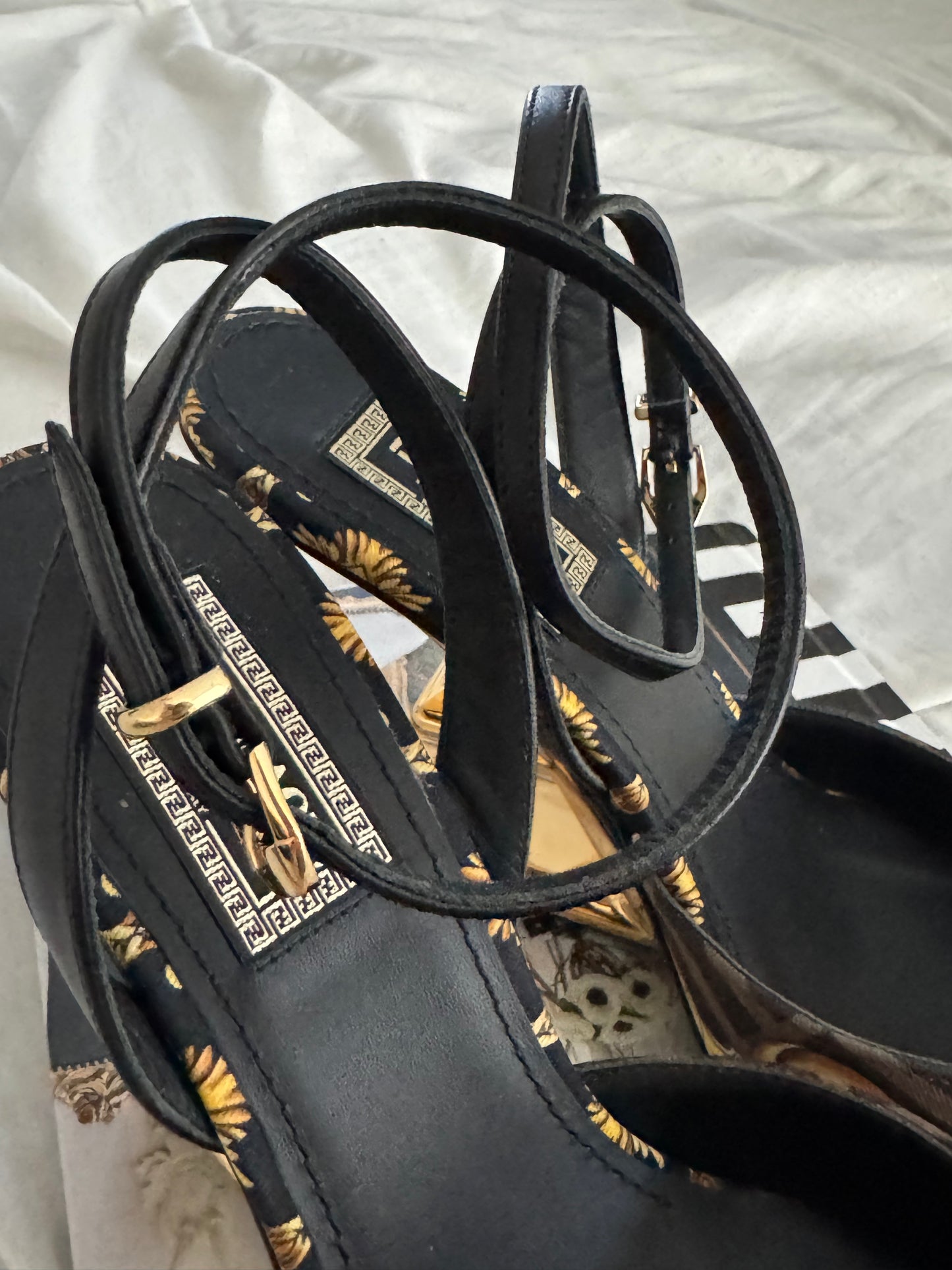 Pre-Owned FENDI X VERSACE (FENDACE) Silk Calfskin Slingback Sandals 36 EU 6.5 US