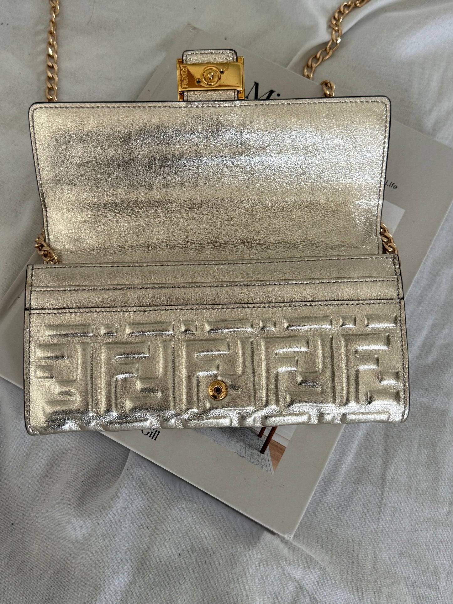 Pre-owned Fendi Vitello Catalan Mirror FF 1974 Embossed Continental Wallet Crossbody Bag