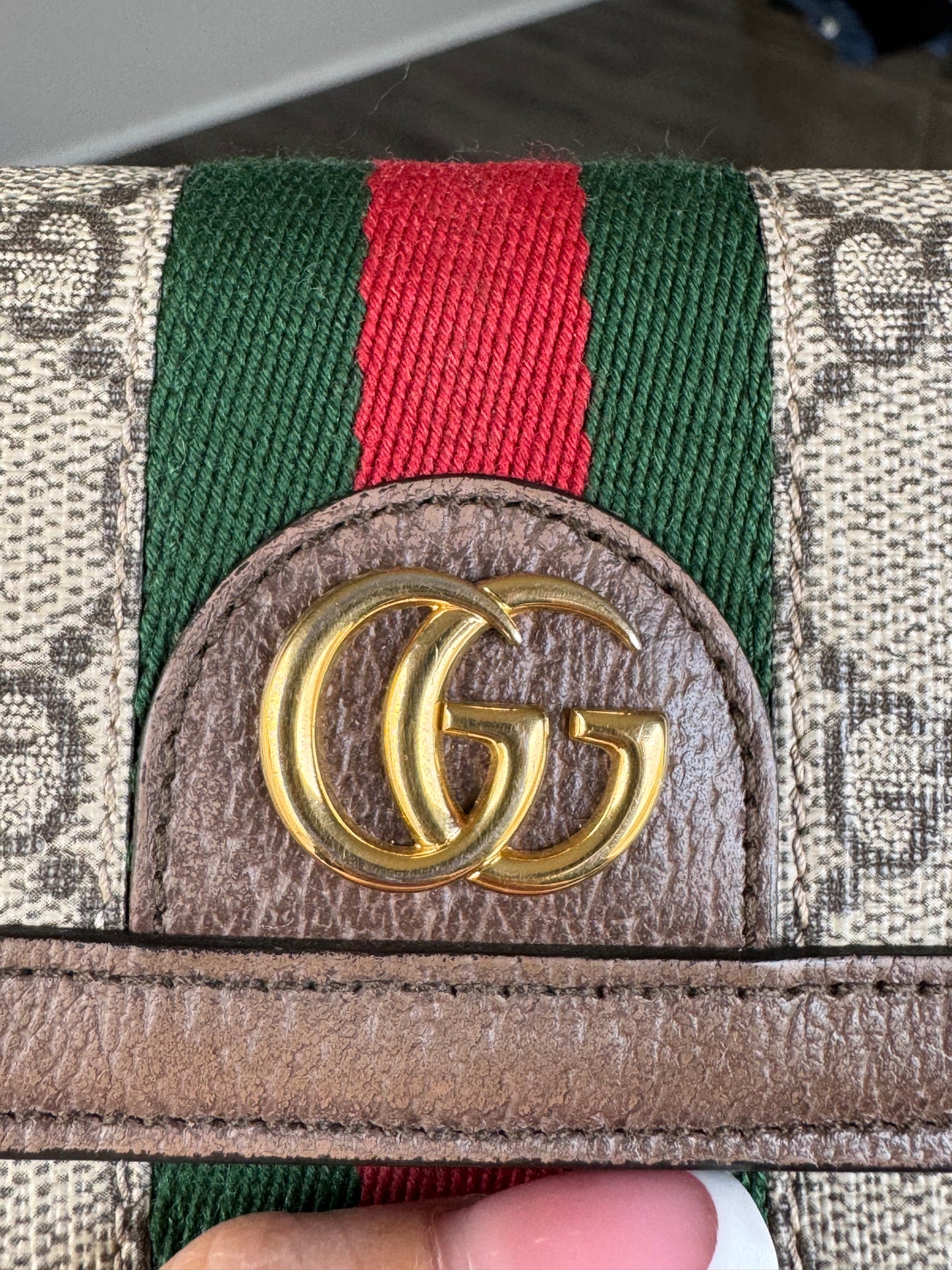 Pre-Owned GUCCI GG Supreme Monogram Web Ophidia Wallet On Chain Crossbody Bag