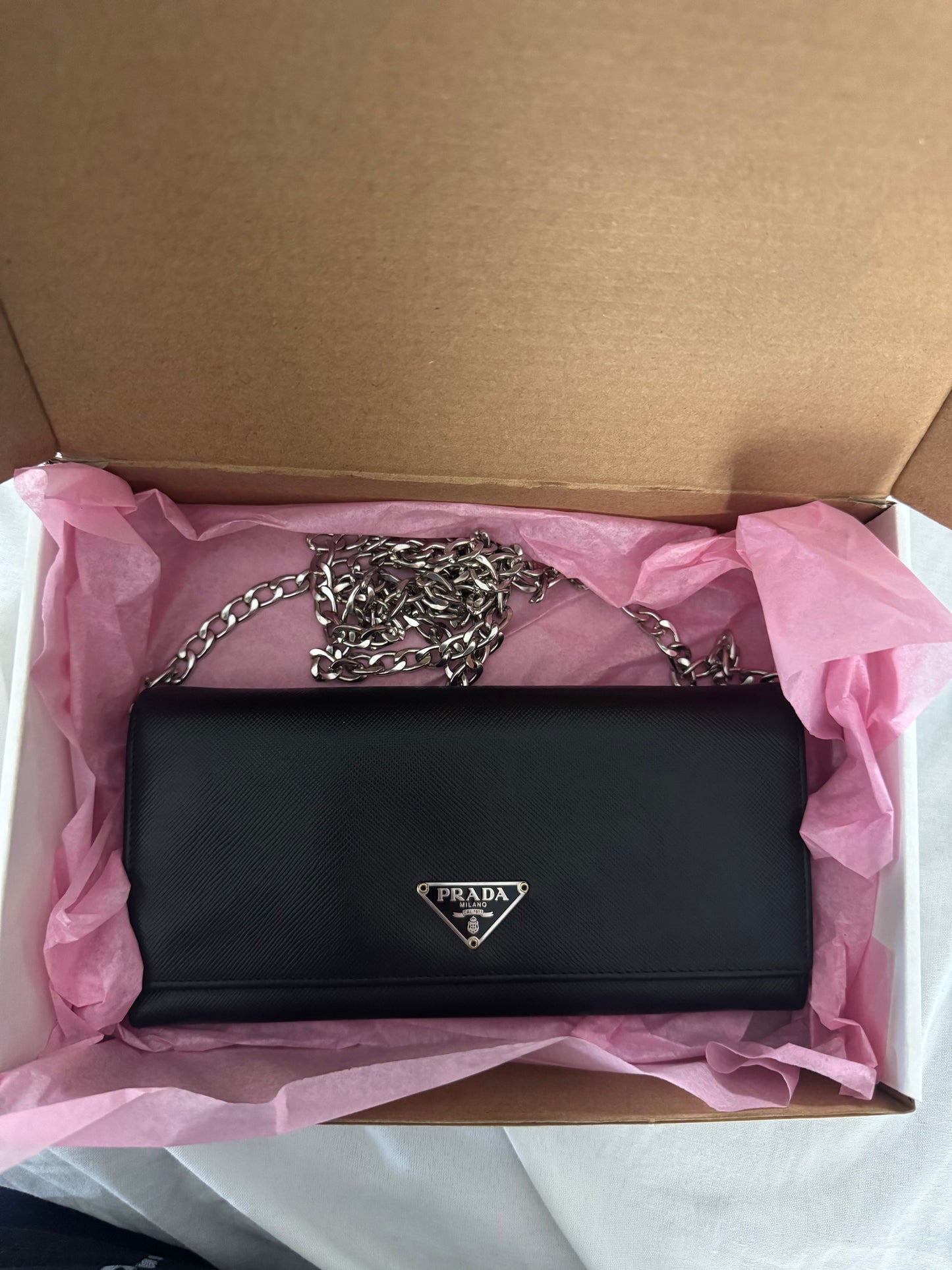 Pre-Owned Prada Saffiano Leather Wallet On Chain