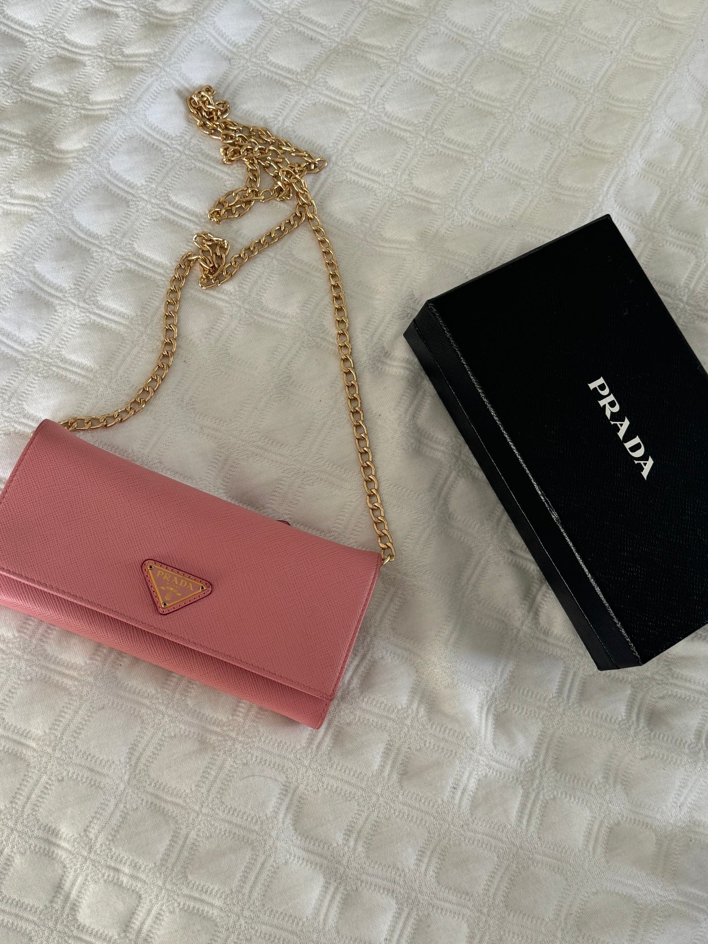 Pre-Owned Prada Saffiano Leather Wallet On Chain Crossbody Bag -Pink