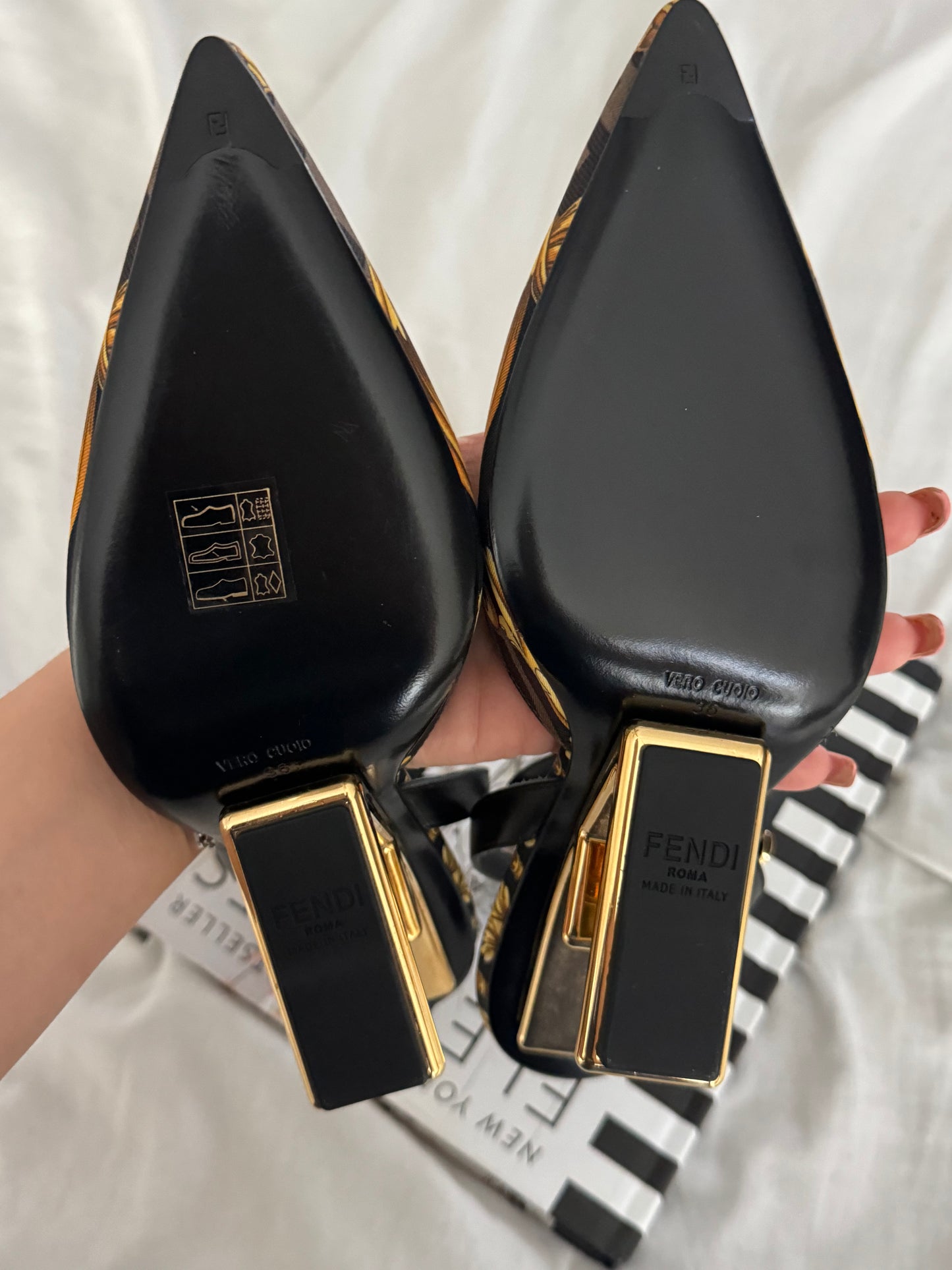 Pre-Owned FENDI X VERSACE (FENDACE) Silk Calfskin Slingback Sandals 36 EU 6.5 US