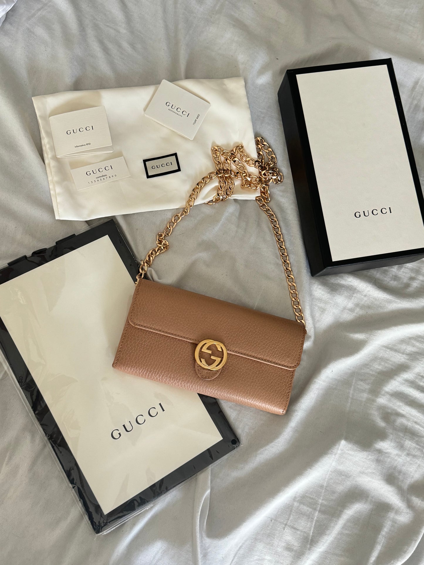 Pre-Owned Gucci Interlocking GG Leather Wallet On Chain Crossbody Bag