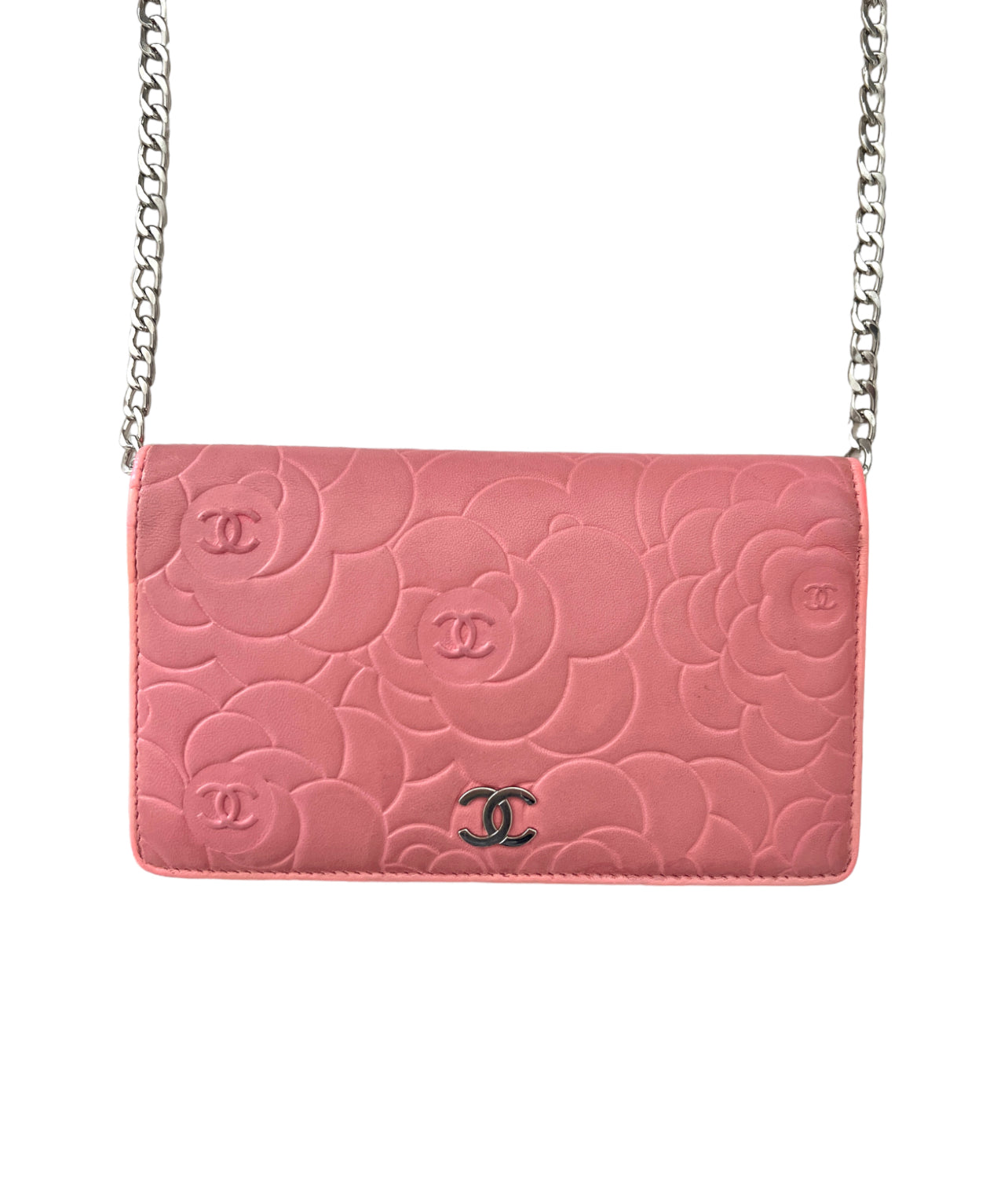 Pre-owned CHANEL Camellia Bi-Fold wallet on chain crossbody bag - Pink