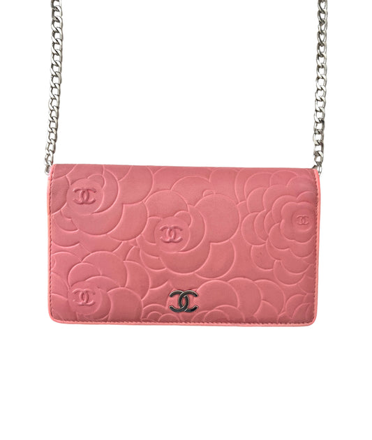 Pre-owned CHANEL Camellia Bi-Fold  wallet  on chain crossbody bag - Pink