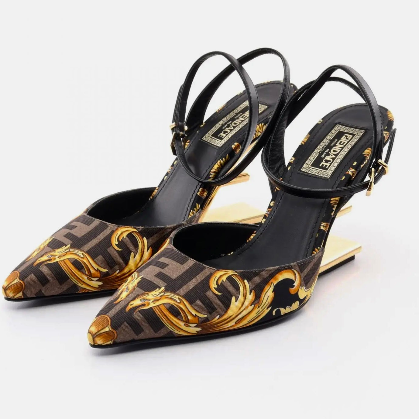 Pre-Owned FENDI X VERSACE (FENDACE) Silk Calfskin Slingback Sandals 36 EU 6.5 US