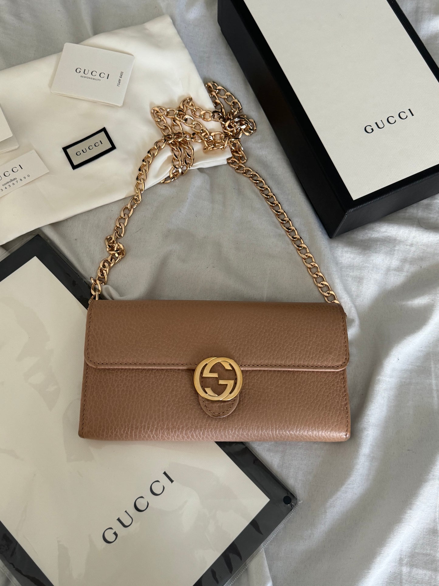Pre-Owned Gucci Interlocking GG Leather Wallet On Chain Crossbody Bag