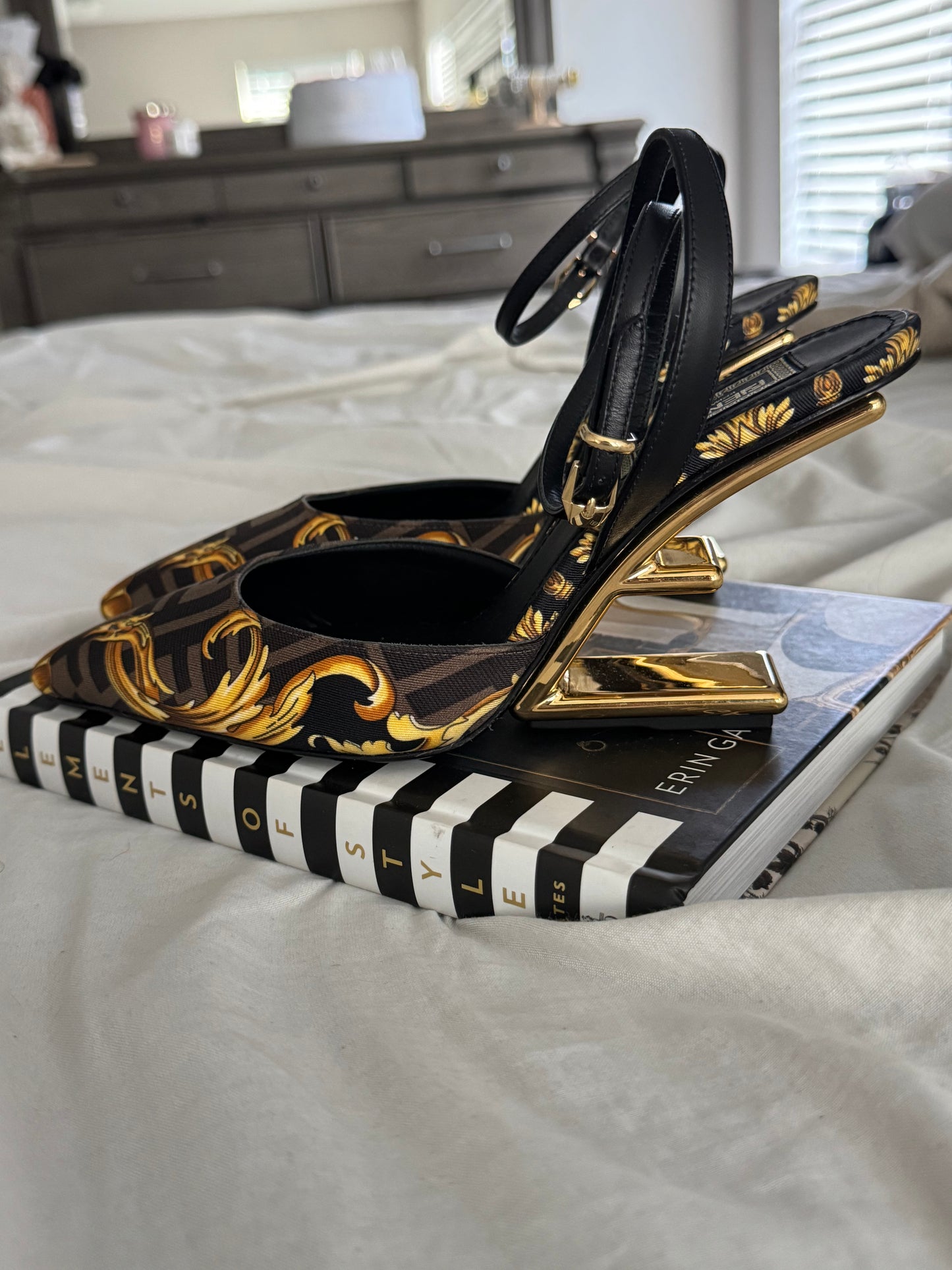 Pre-Owned FENDI X VERSACE (FENDACE) Silk Calfskin Slingback Sandals 36 EU 6.5 US