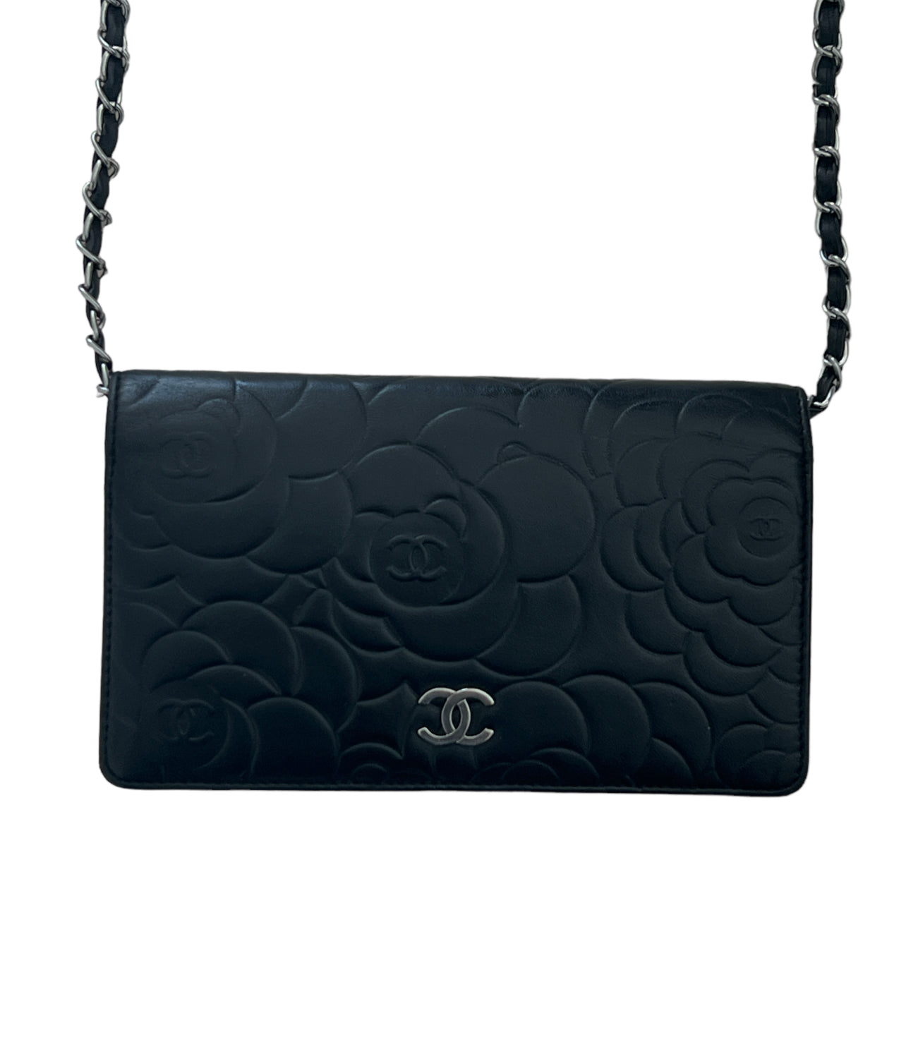 Pre-owned CHANEL Camellia Bi-Fold wallet on chain crossbody bag - Black