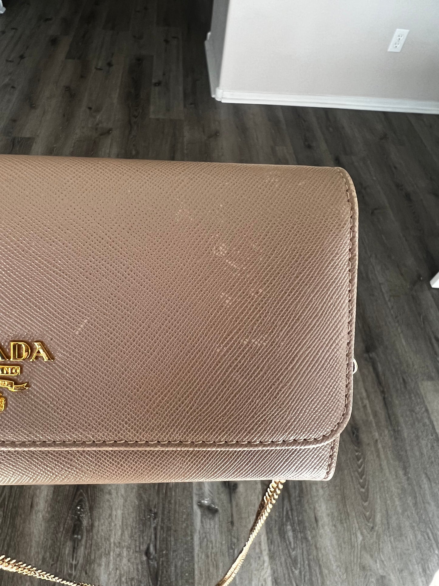 Pre-owned Prada Saffiano Leather Wallet On Chain Crossbody Bag