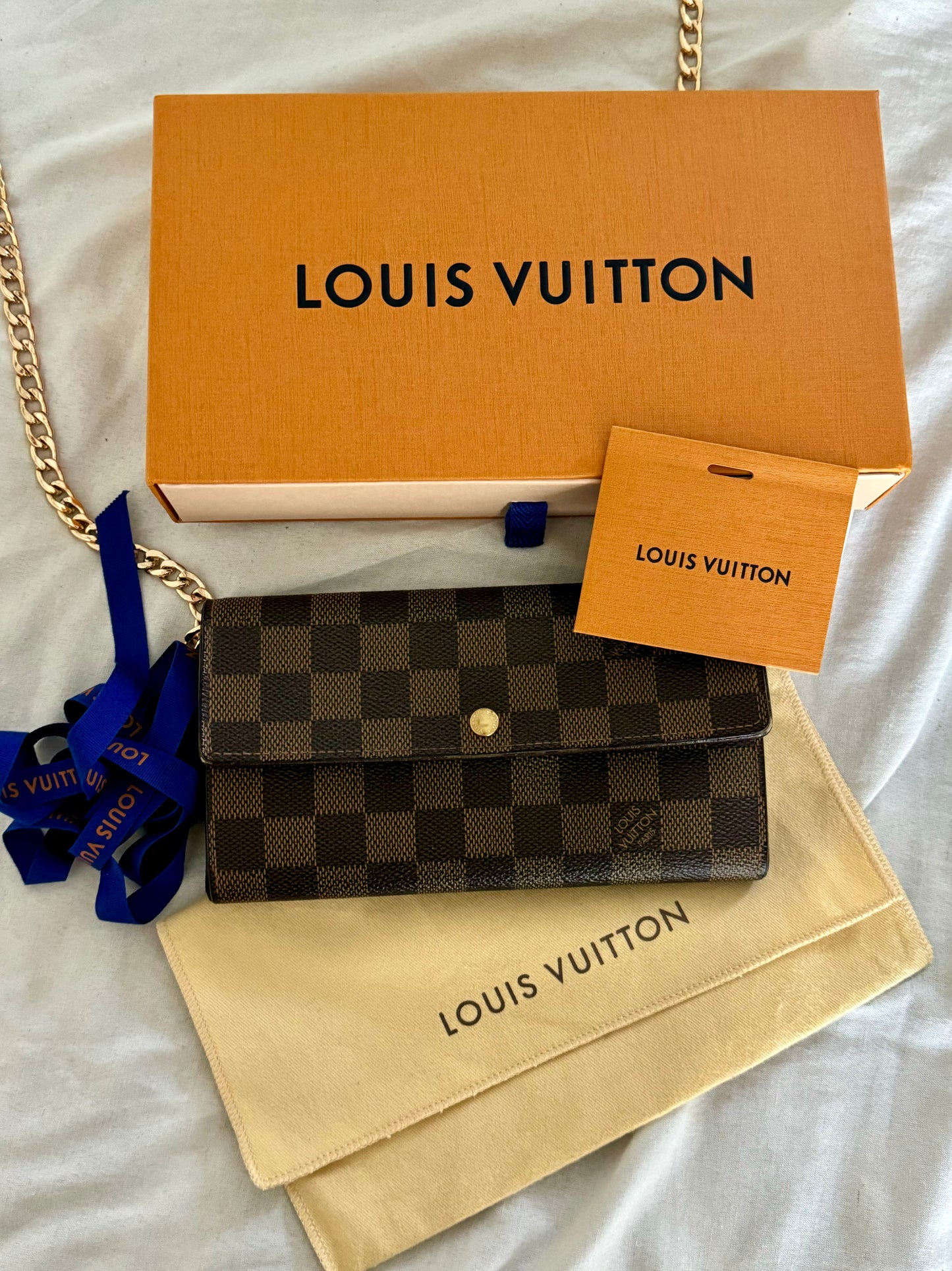 Pre-Owned Louis Vuitton Damier Ebene Wallet On Chain Crossbody