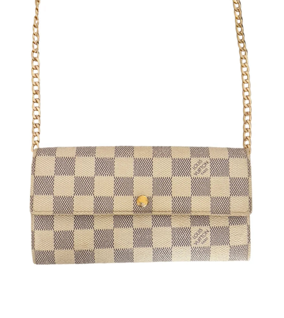 Pre-Owned Louis Vuitton Damier Azur Wallet On Chain Crossbody Bag