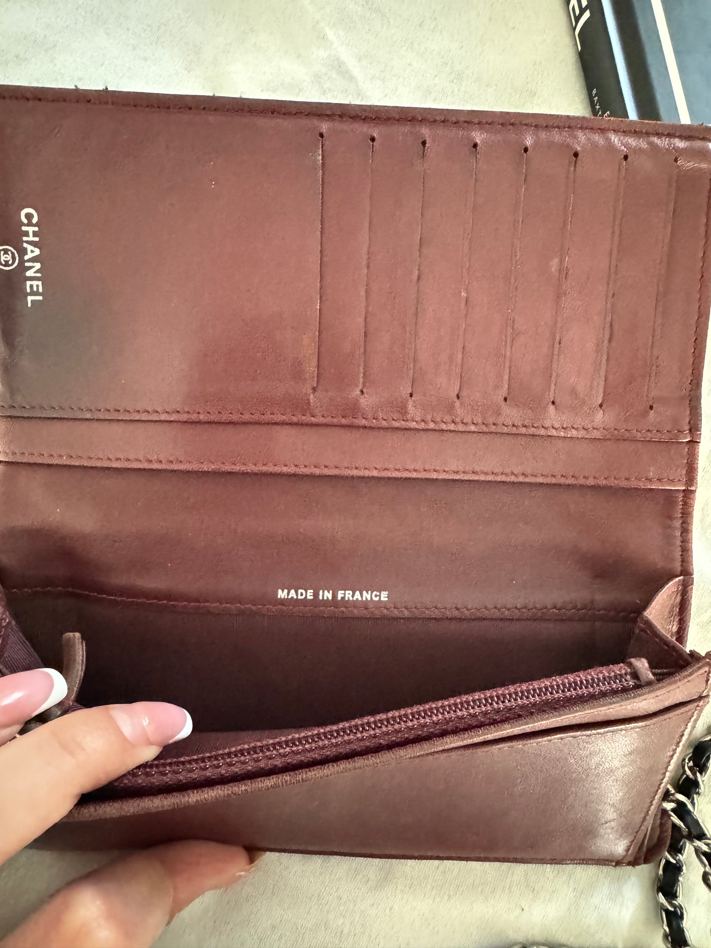 Pre-Owned CHANEL Lambskin Matelasse wallet on chain crossbody bag