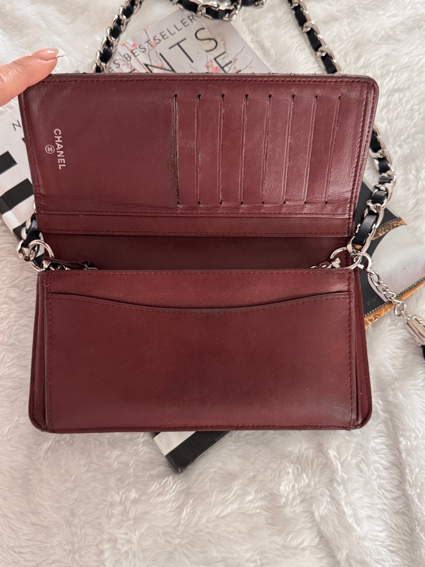 Pre-Owned CHANEL Lambskin Matelasse wallet on chain crossbody bag