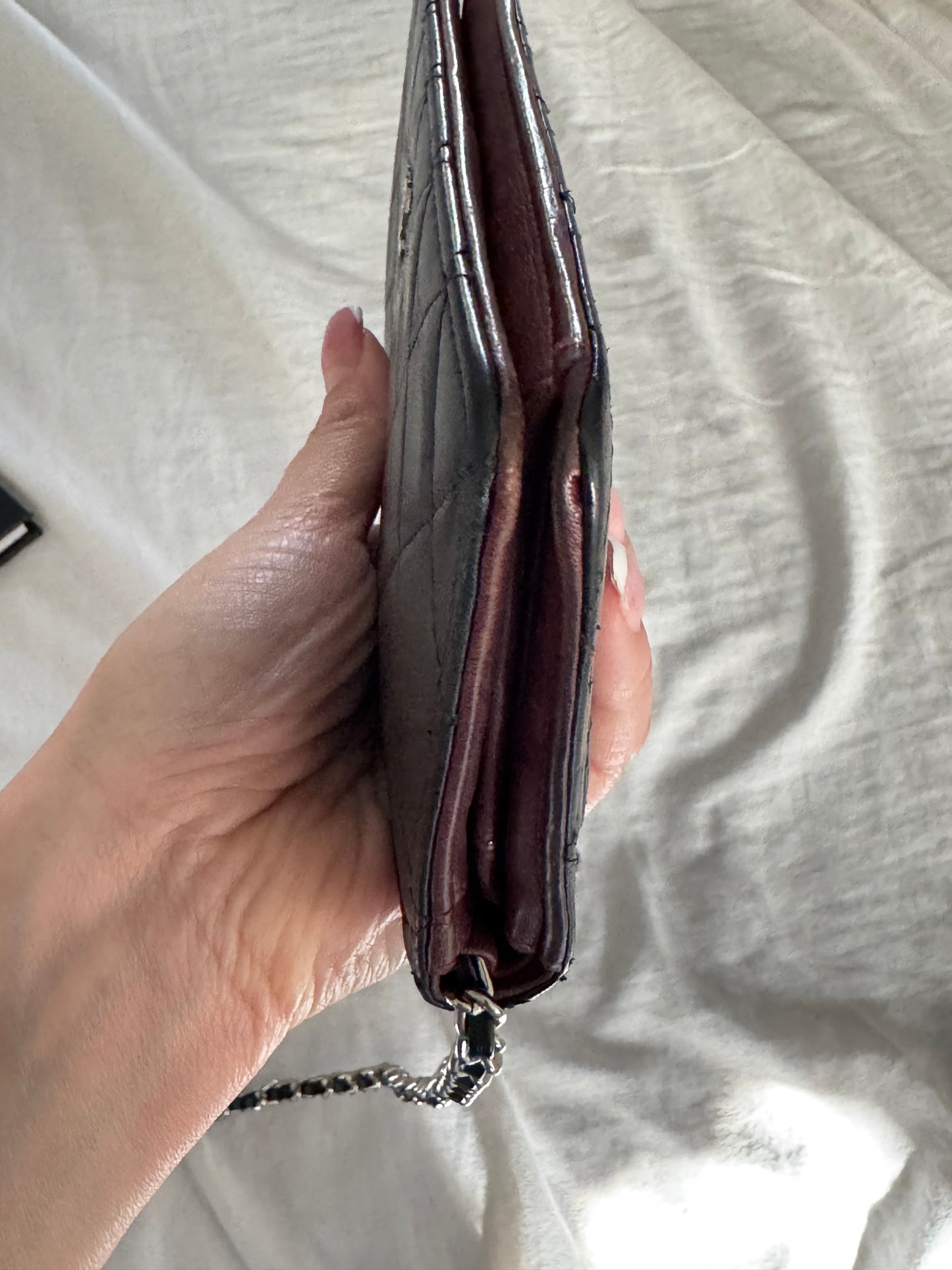 Pre-Owned CHANEL Lambskin Matelasse wallet on chain crossbody bag