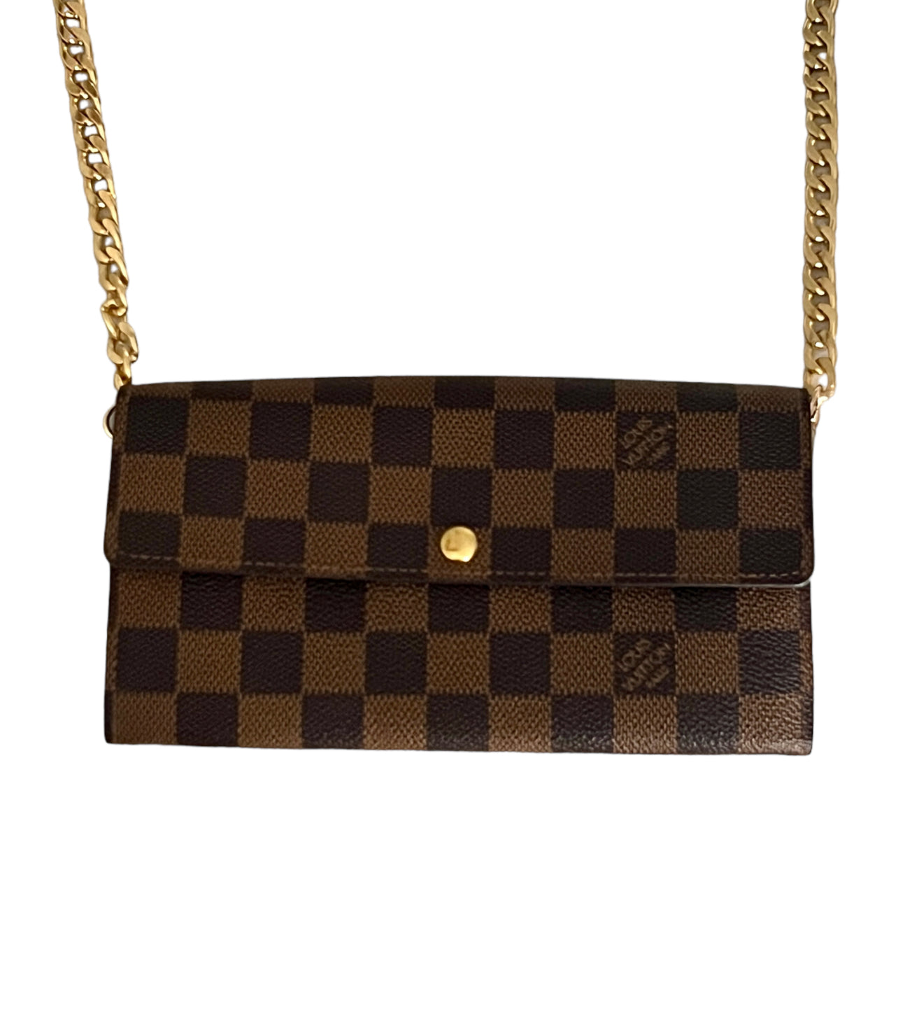 Pre-owned Louis Vuitton Damier Ebene Wallet On Chain Crossbody Bag