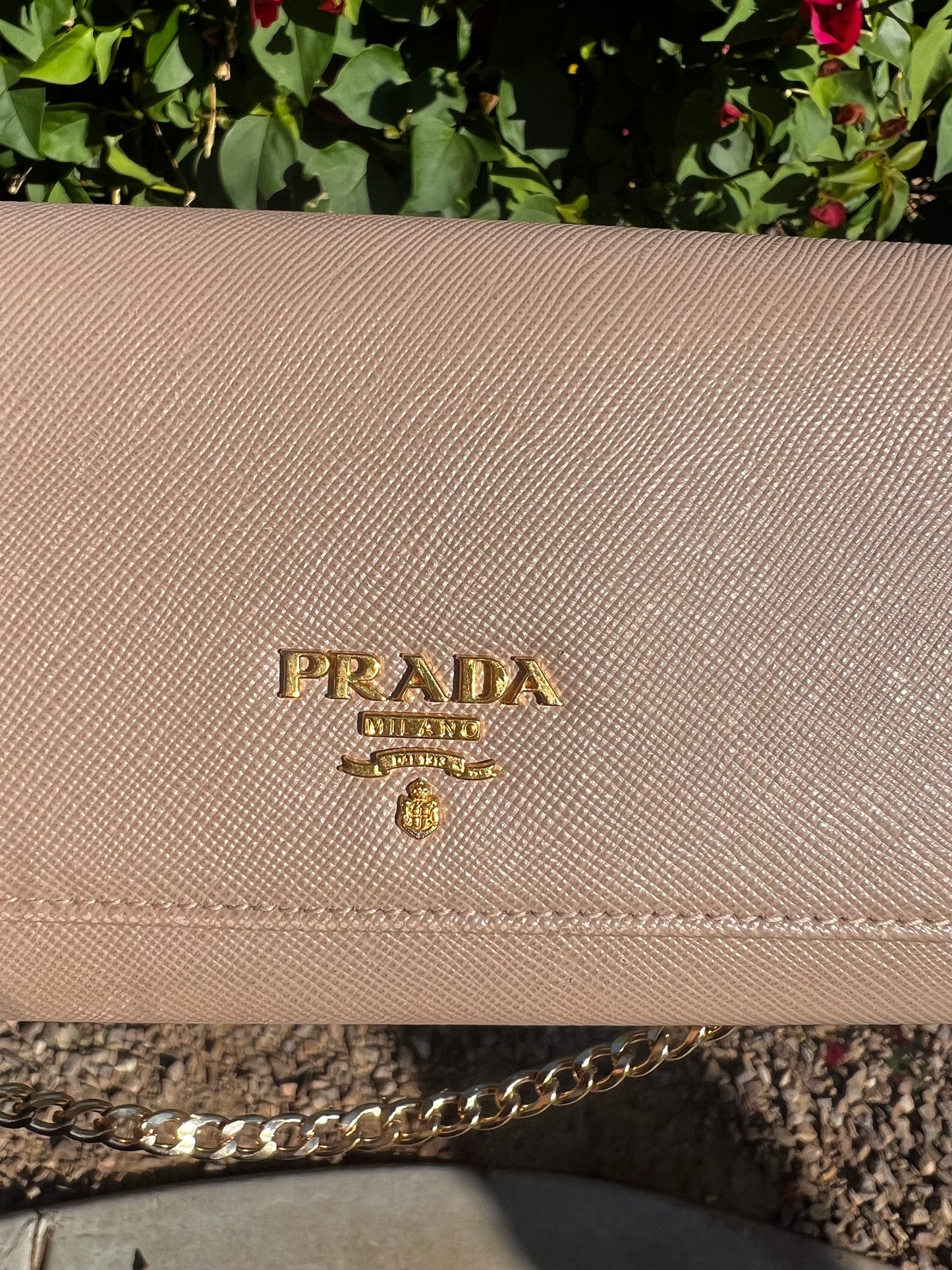 Pre-owned Prada Saffiano Leather Wallet On Chain Crossbody Bag