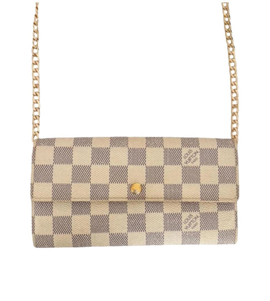 Pre-Owned Louis Vuitton Damier Azur Wallet On Chain Crossbody Bag