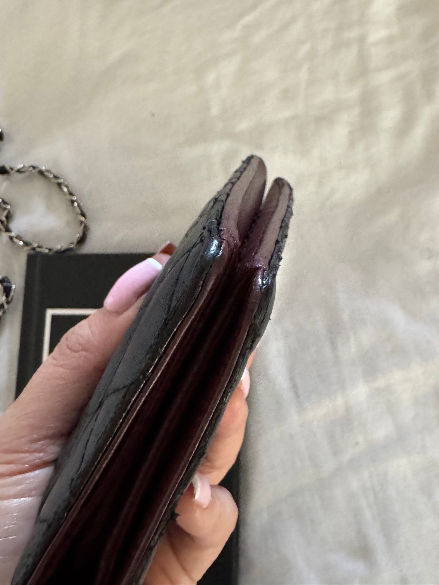 Pre-Owned CHANEL Lambskin Matelasse  wallet  on chain crossbody bag
