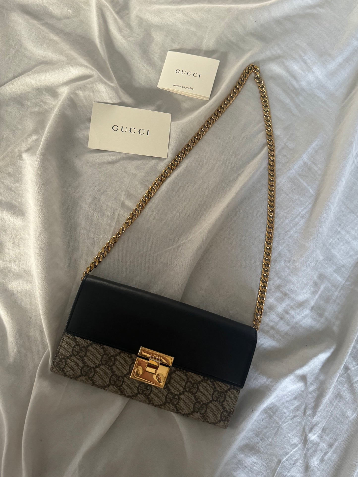 Pre-owned  Gucci Brown Small GG Supreme Padlock Crossbody Bag Black Beige