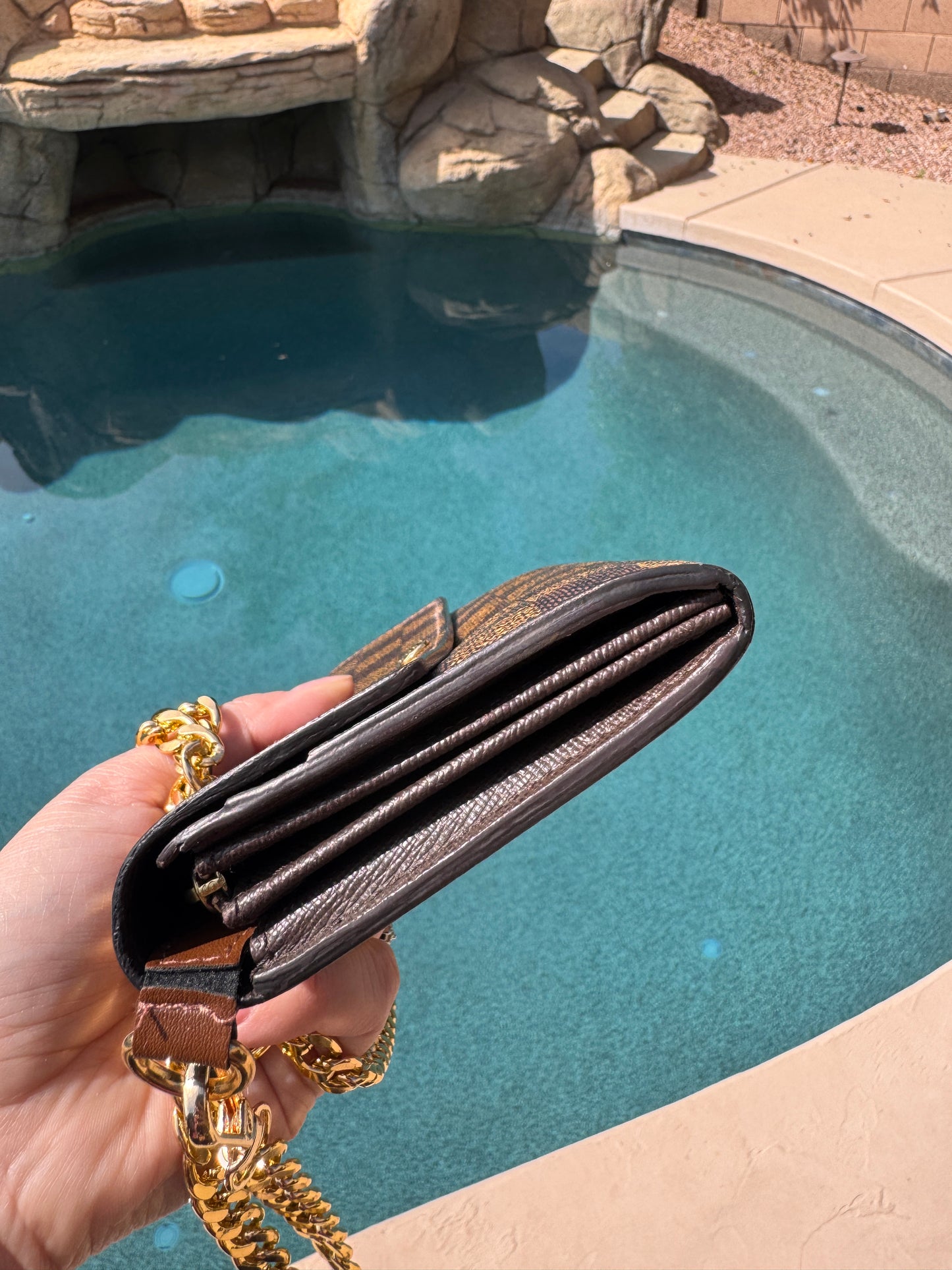 Pre-Owned Louis Vuitton Damier Ebene Wallet On Chain Crossbody Bag