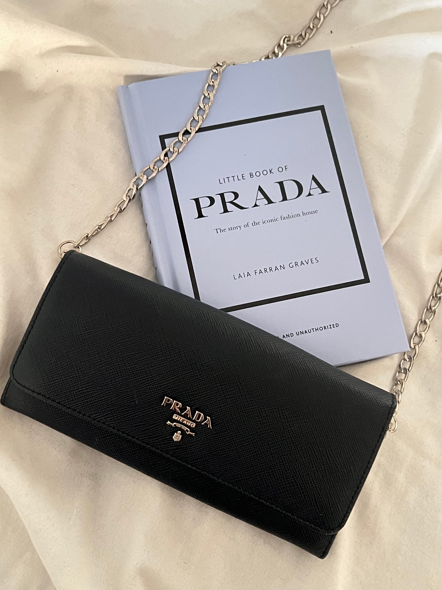 Pre-owned Prada Saffiano Leather Wallet On Chain Crossbody Bag