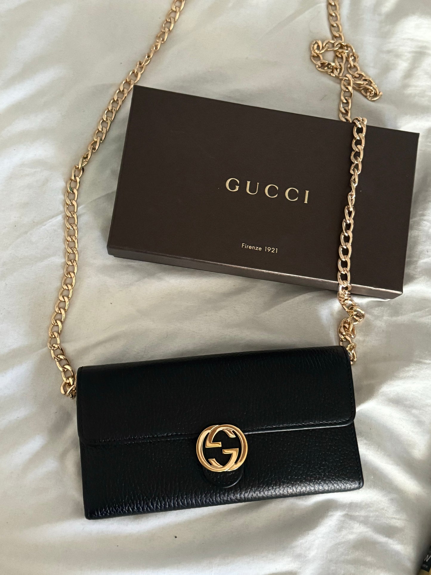 Pre-Owned Gucci Interlocking GG Leather Wallet On Chain Crossbody Bag