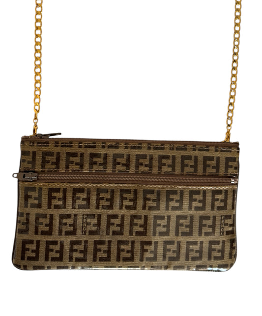 Pre-Owned  FENDI Zucchino Chain Crossbody Pouch Bag
