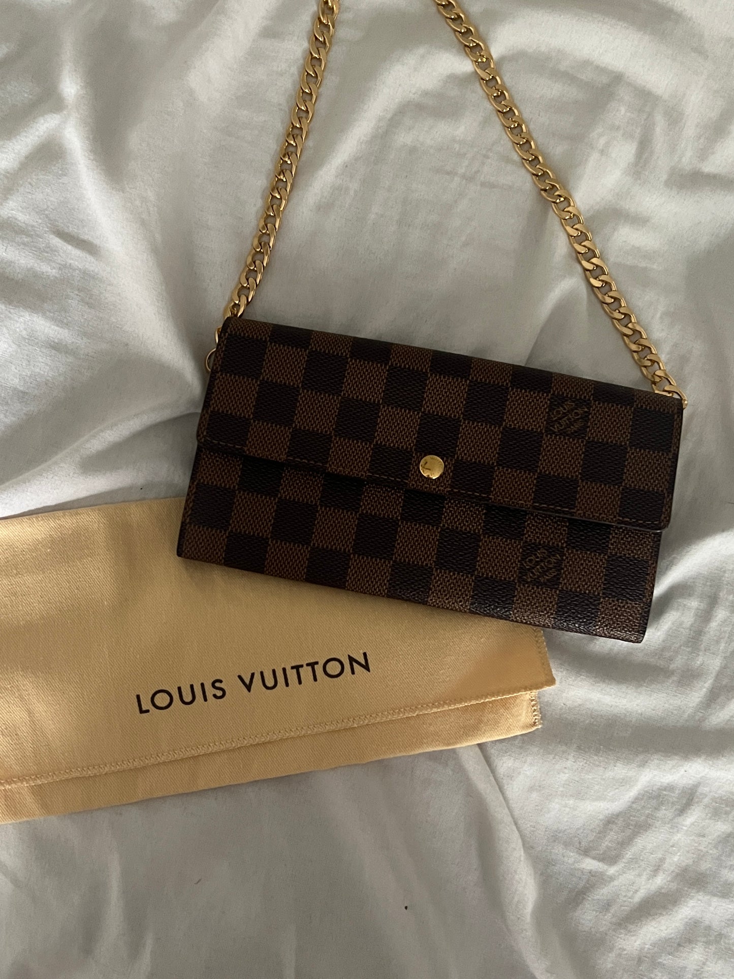 Pre-owned Louis Vuitton Damier Ebene Wallet On Chain Crossbody Bag