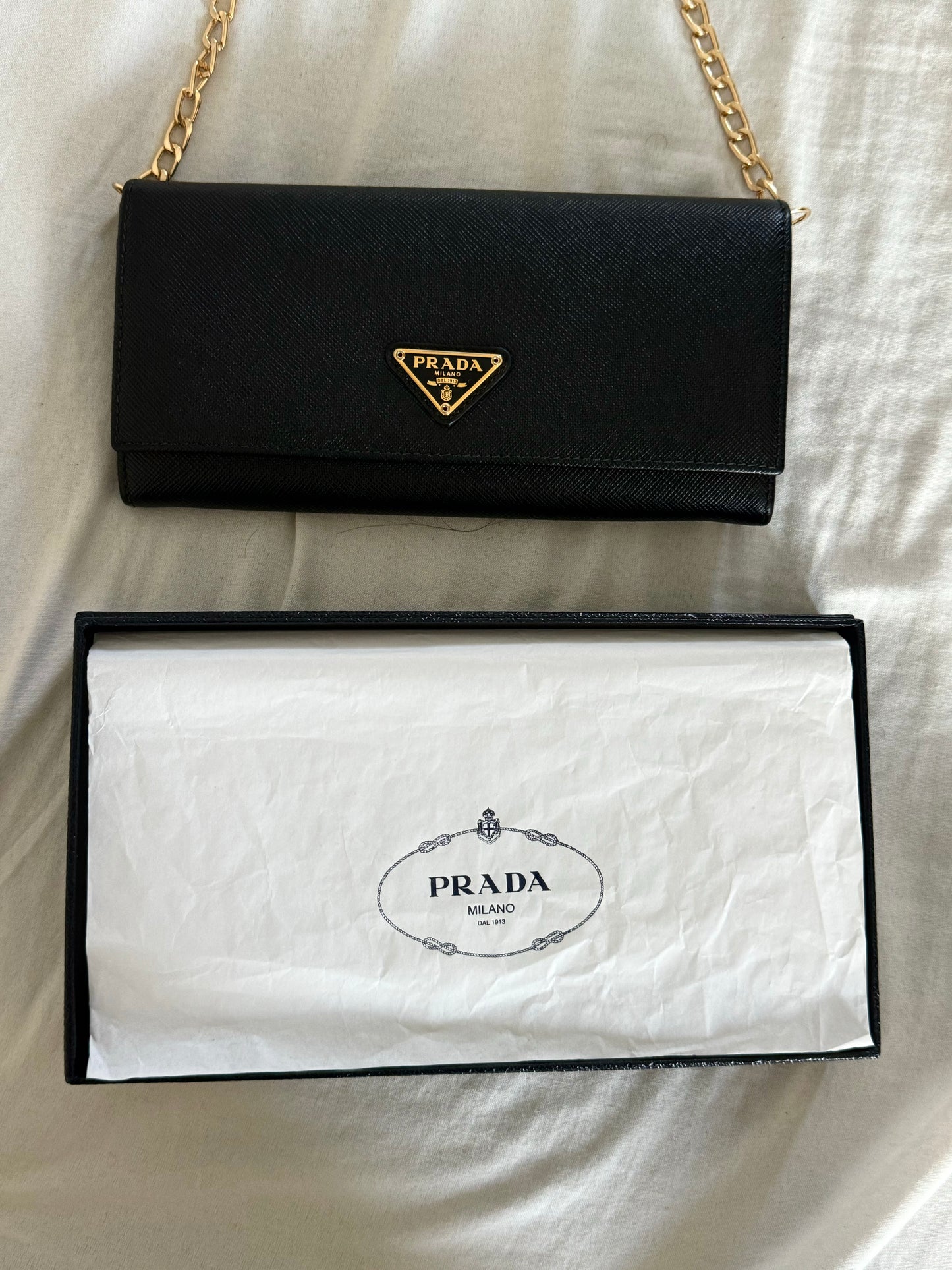 Pre-Owned Prada Saffiano Leather Wallet On Chain Crossbody Bag