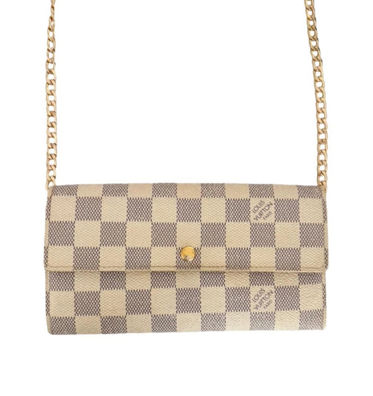 Pre-Owned Louis Vuitton Damier Azur Wallet On Chain Crossbody Bag