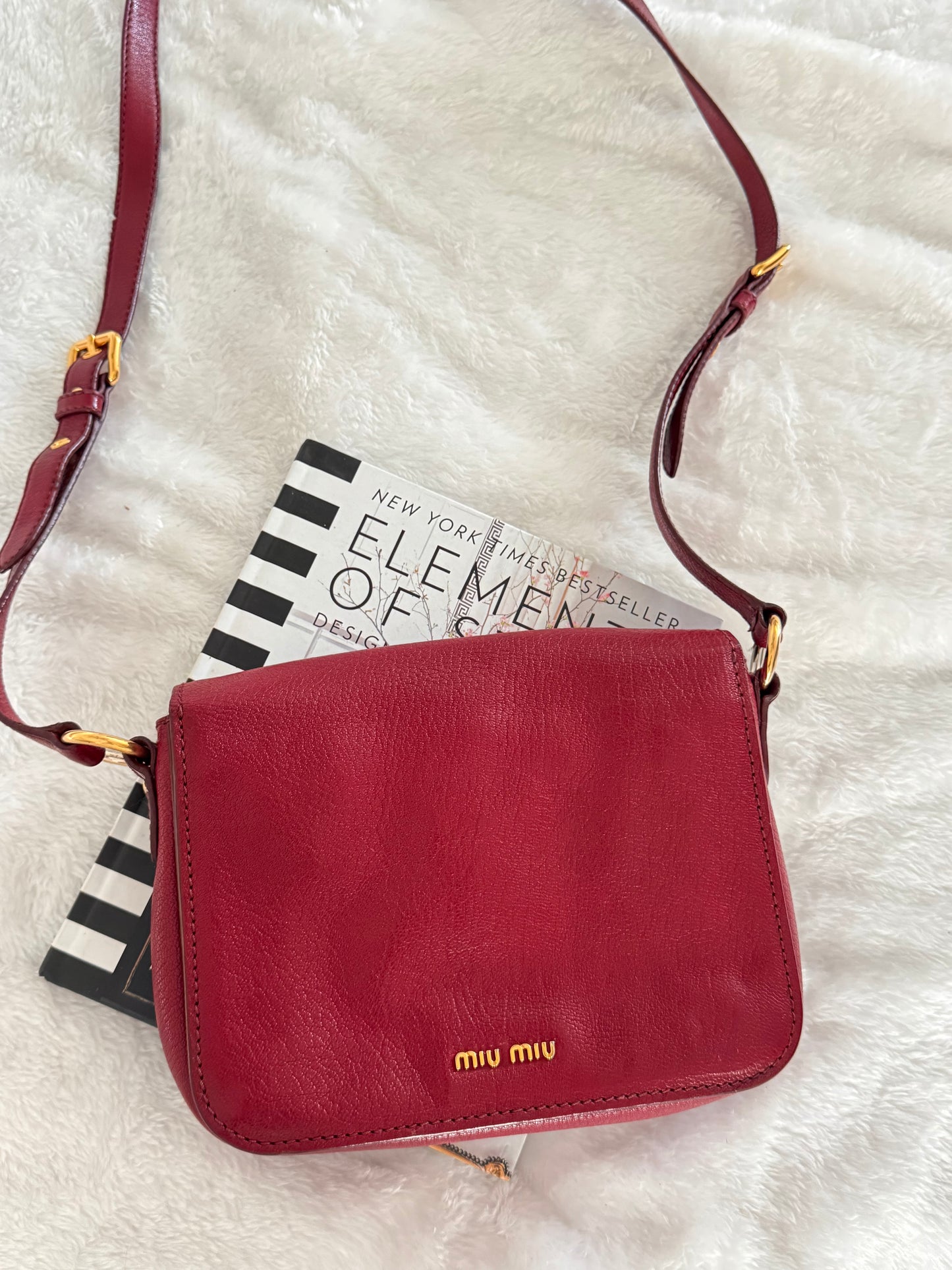 Pre-Owned  Miu Miu Red Madras Leather Crossbody Bag