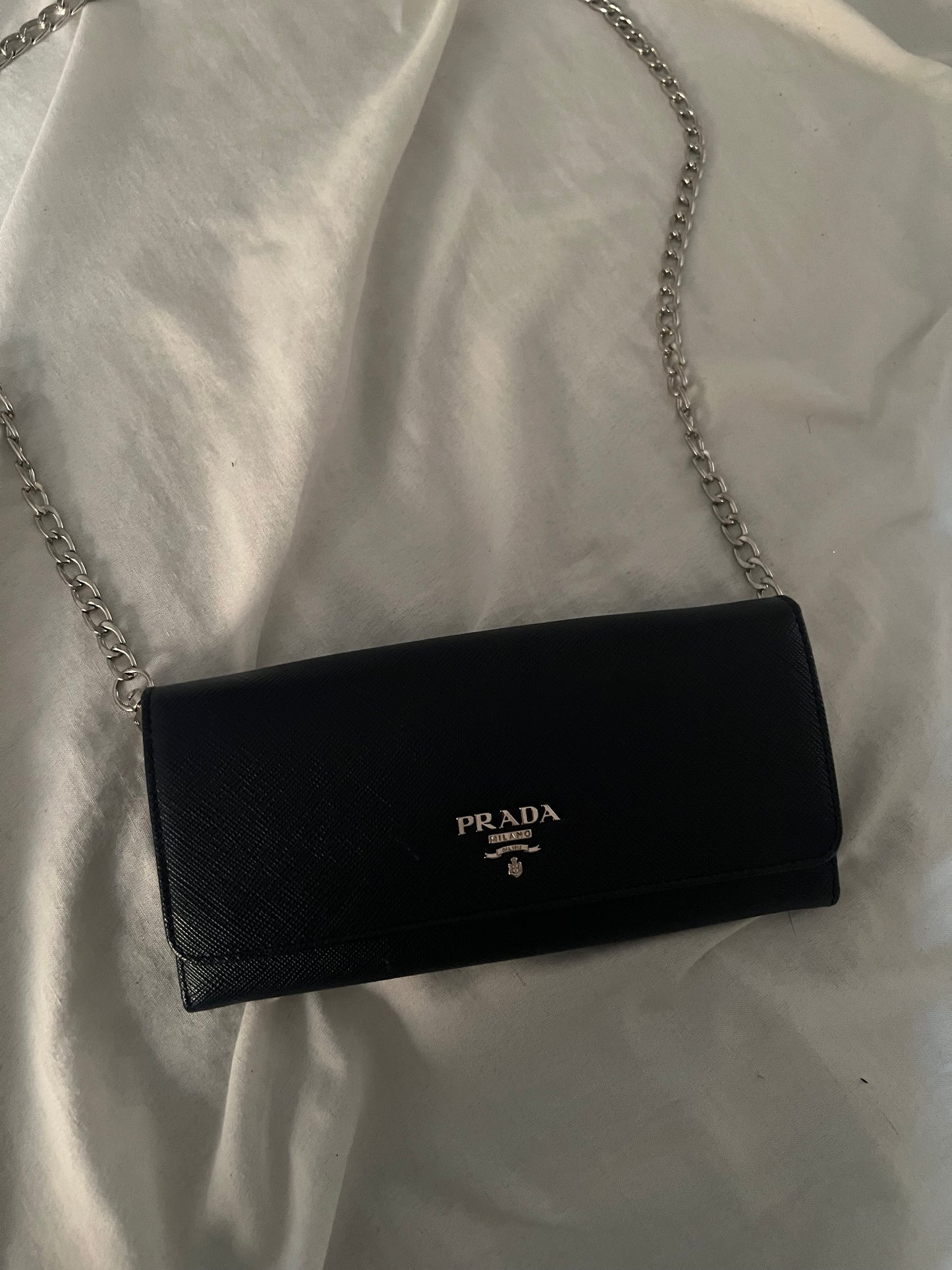 Pre-owned Prada Saffiano Leather Wallet On Chain Crossbody Bag