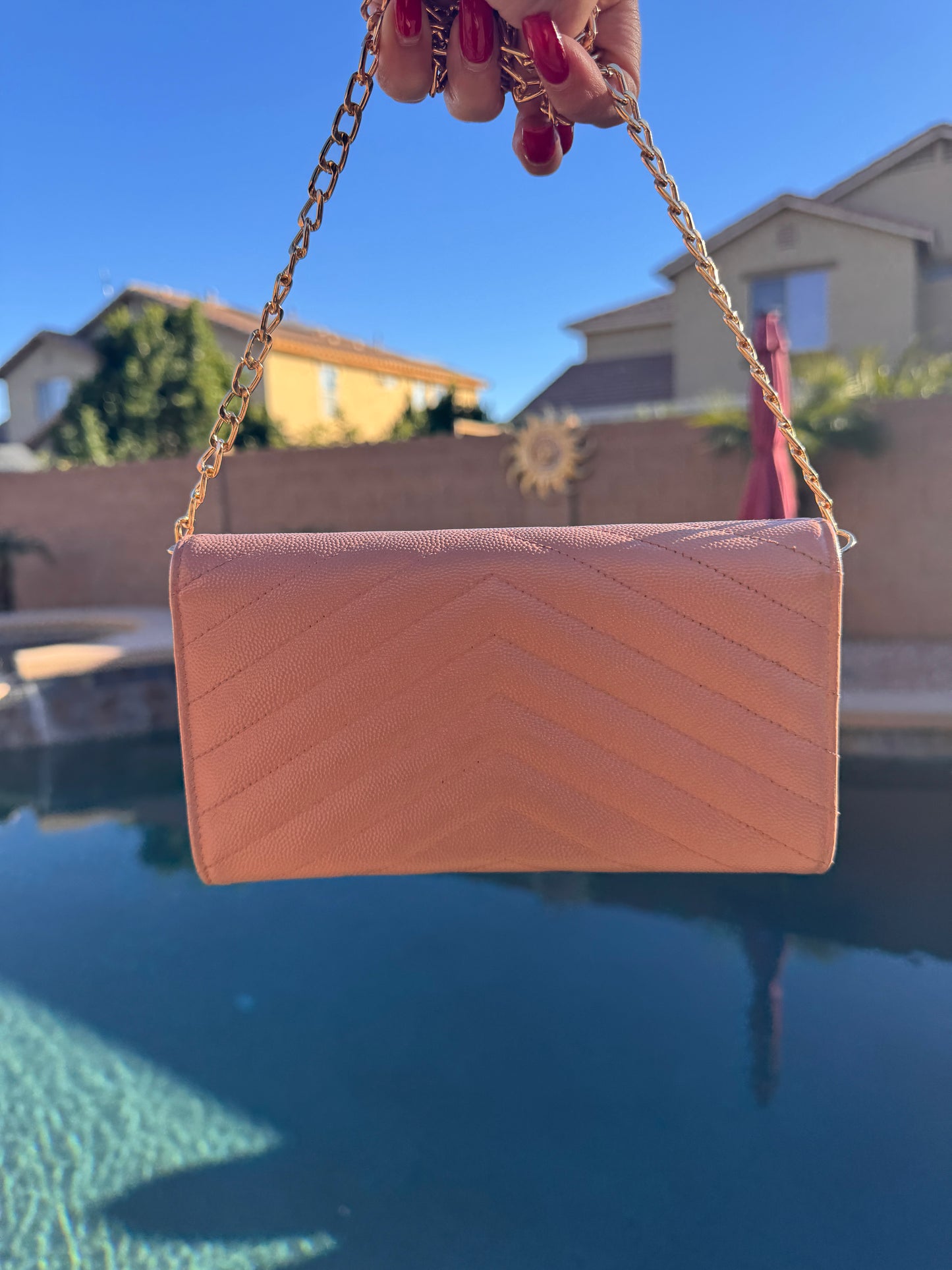 Pre-Owned  Yves Saint Laurent Grain de Poudre Leather Flap Wallet Crossbody Bag-Pink Beige