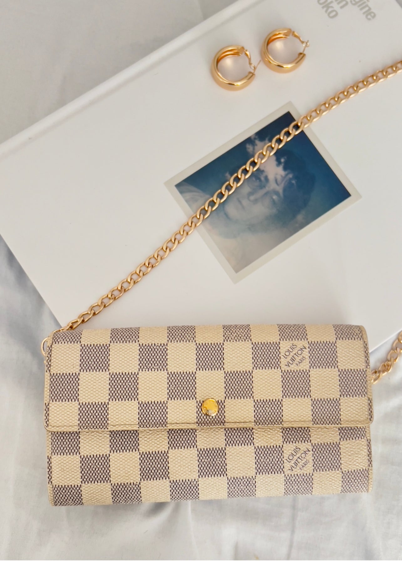 Pre-owned Louis Vuitton Damier Azur Wallet On Chain Crossbody Bag