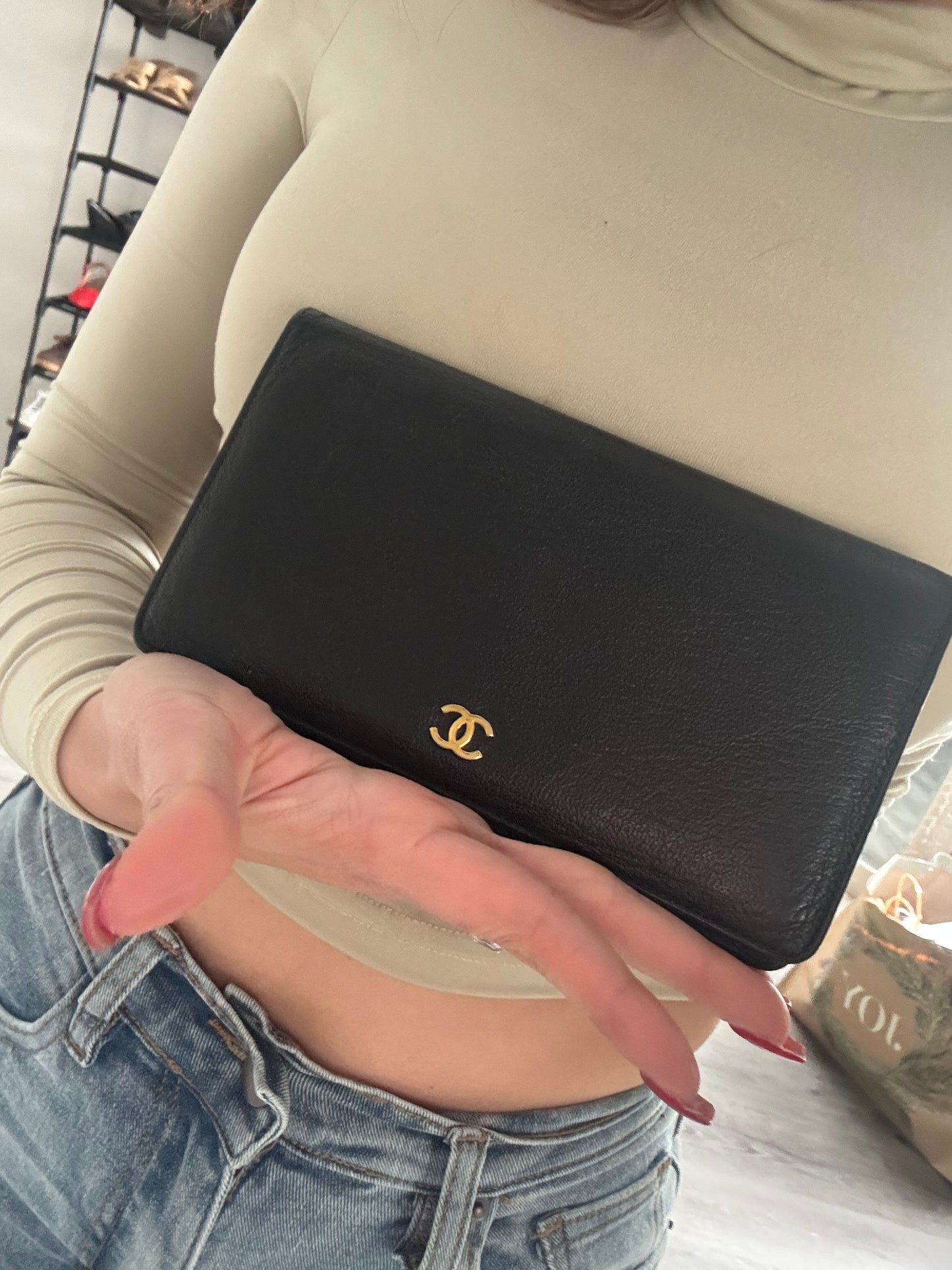 Pre-Owned  Chanel Calfskin Coco Mark Bi-fold Long Wallet Crossbody Bag