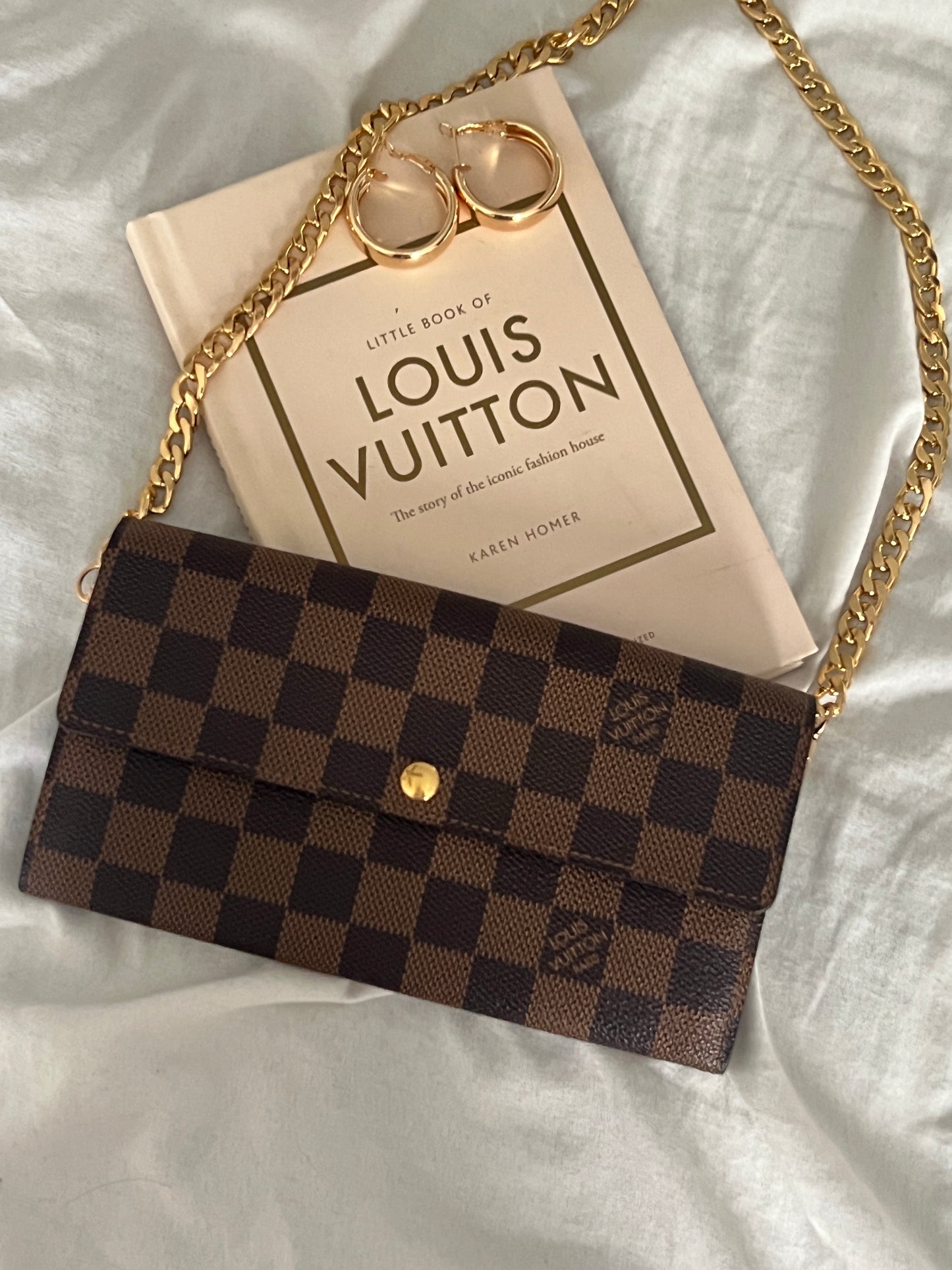 Pre-owned Louis Vuitton Damier Ebene Wallet On Chain Crossbody Bag