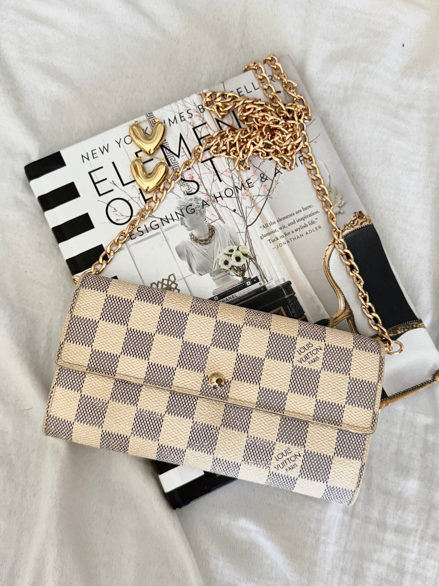 Pre-Owned Louis Vuitton Damier Azur Wallet On Chain Crossbody Bag