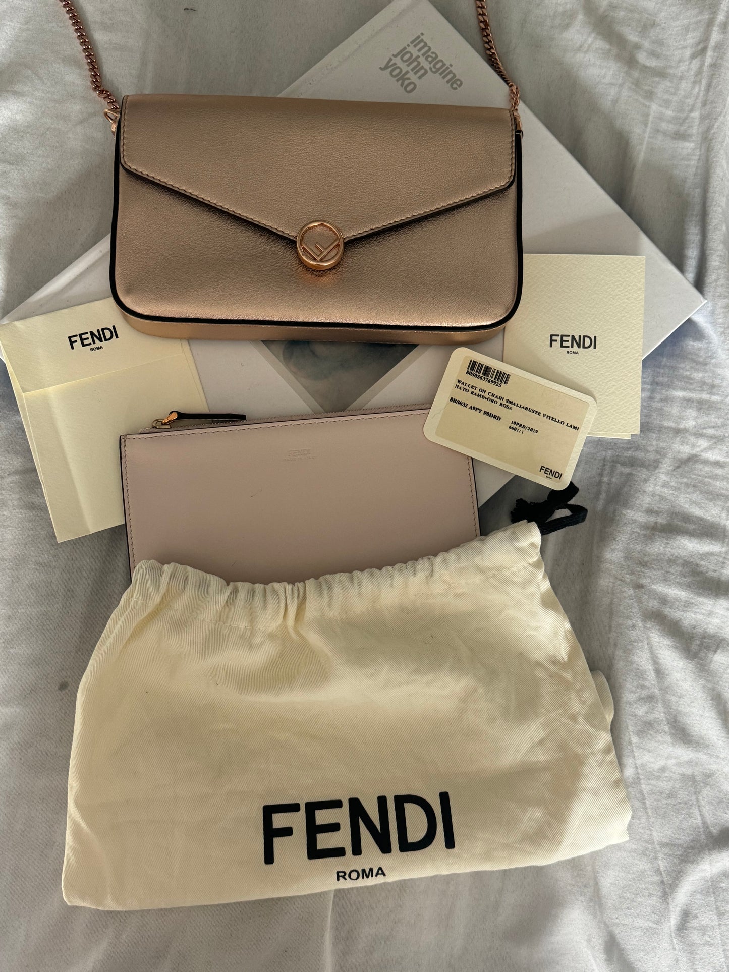 Pre-owned  FENDI Vitello Laminato F is Fendi Envelope Wallet on Chain Rame