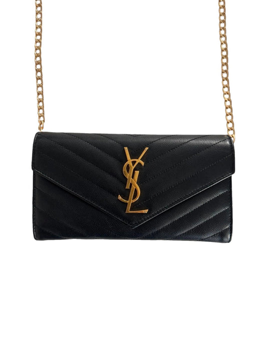 Pre-Owned Yves Saint Laurent Grain de Poudre Leather Flap Wallet Crossbody Bag