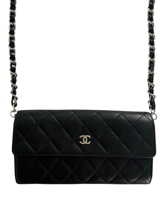 Pre-Owned Chanel Lambskin Quilted Long Flap Wallet On Chain Crossbody Bag