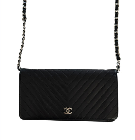 Pre-Owned Chanel Chevron Lambskin Wallet On Chain Crossbody Bag