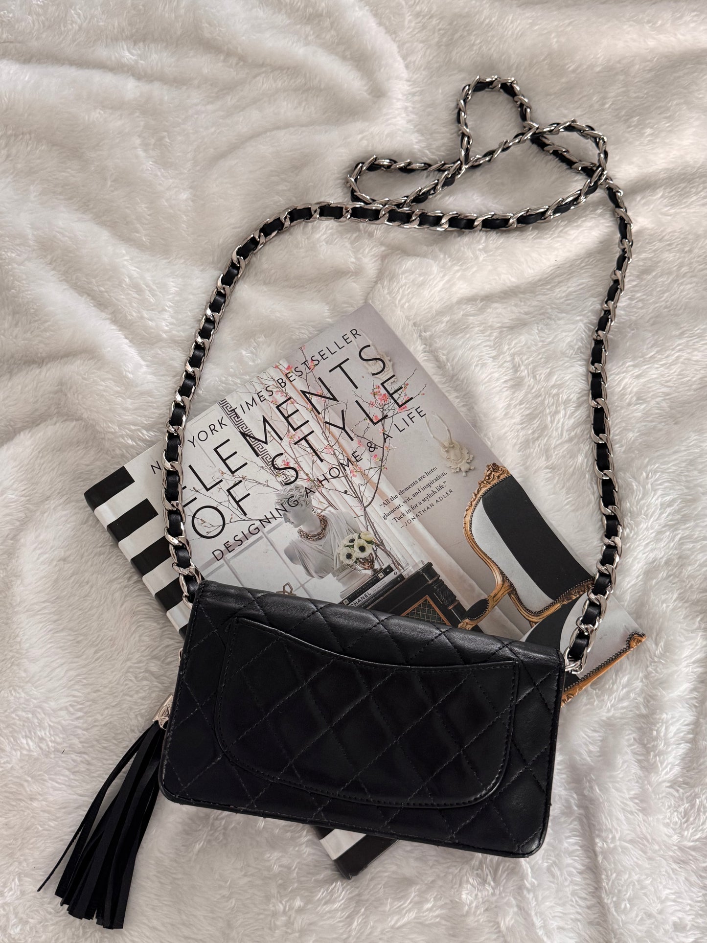 Pre-Owned CHANEL Lambskin Matelasse wallet on chain crossbody bag