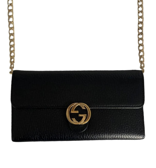 Pre-Owned Gucci Interlocking GG Leather Wallet On Chain Crossbody Bag