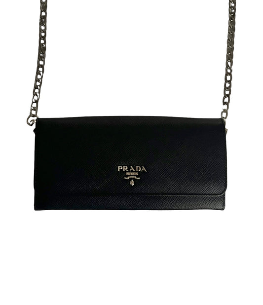 Pre-owned Prada Saffiano Leather Wallet On Chain Crossbody Bag