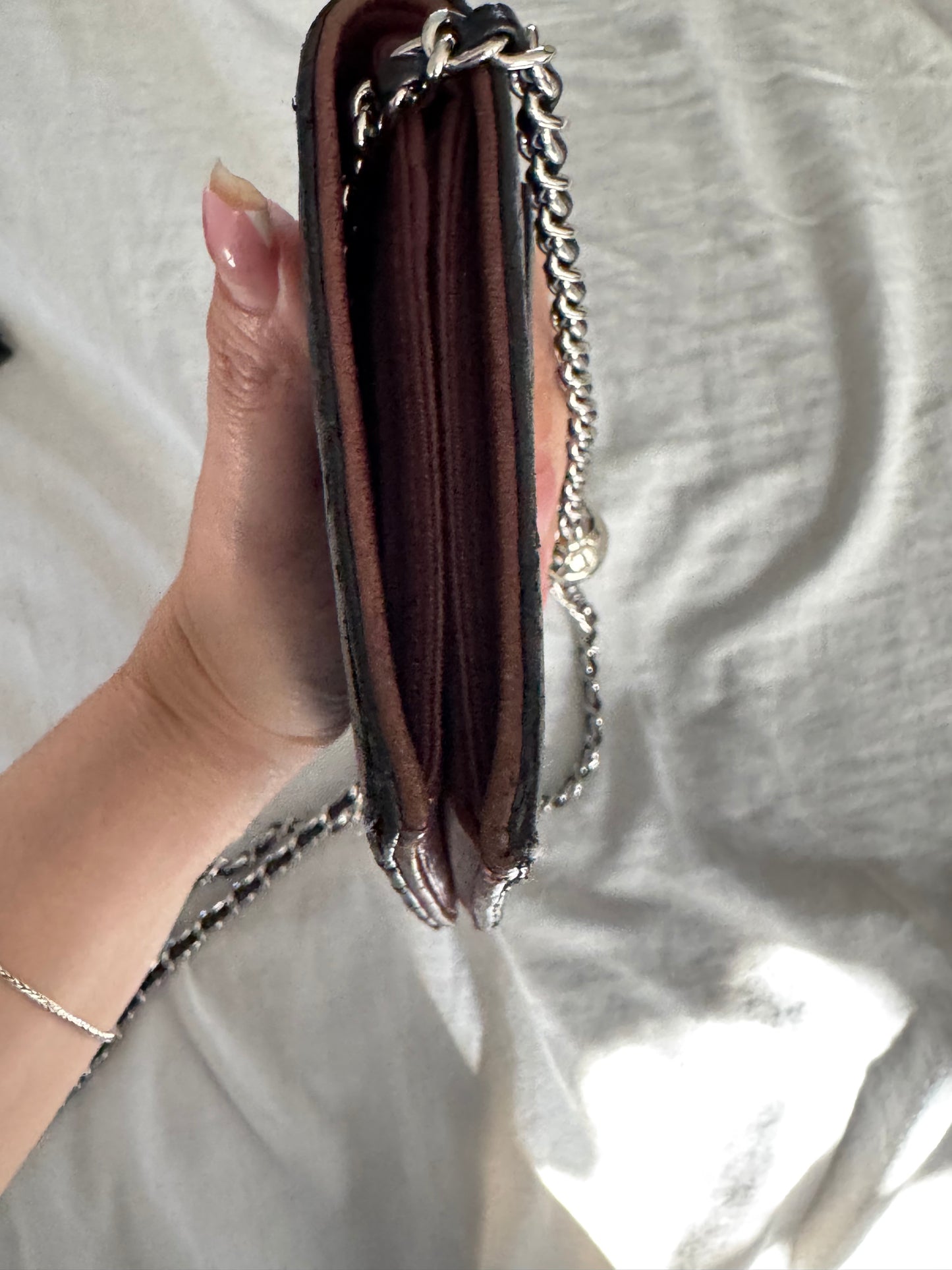 Pre-Owned CHANEL Lambskin Matelasse wallet on chain crossbody bag